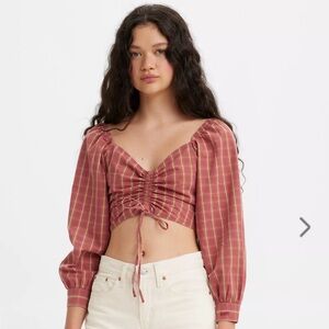Levi's Pink Puff Sleeve Crop Blouse